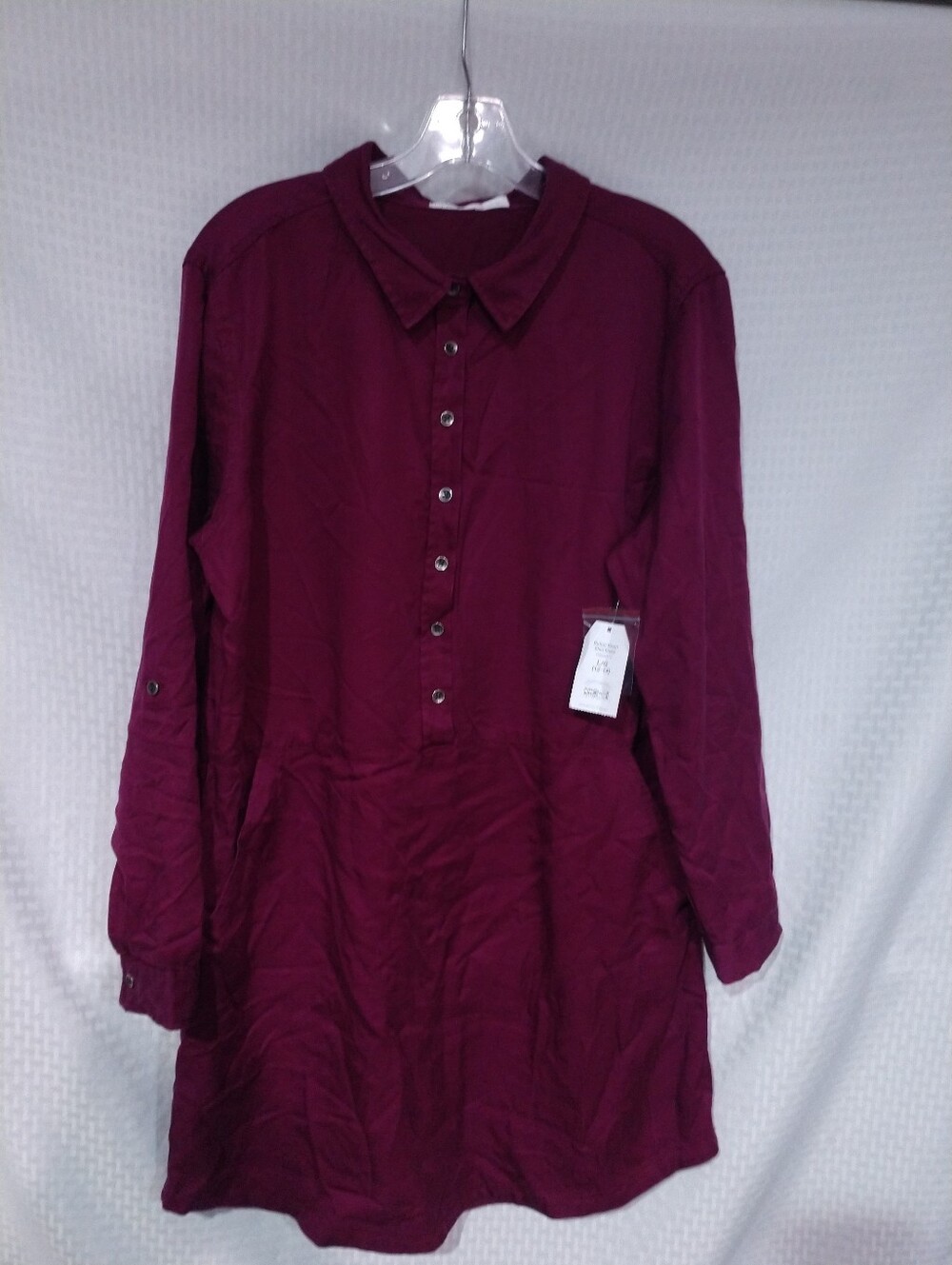 NEW Time and Tru Shirt Dress Purple Pockets Relaxed Fit FLAW Large Chest 42"